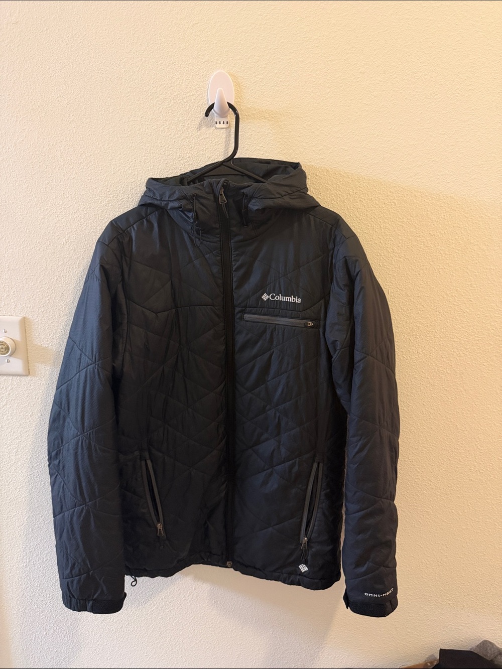 Columbia Men’s M Black Quilted Hooded Jacket Full Zip Outdoor